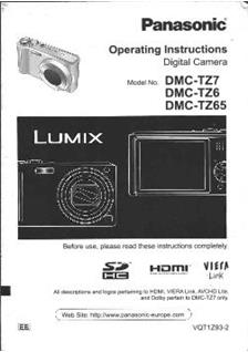 Panasonic Lumix TZ6 manual. Camera Instructions.